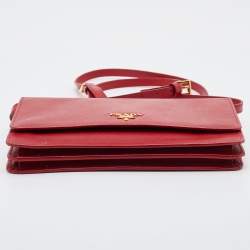 Pre Owned Prada Red Saffiano Leather Flap Crossbody Bag