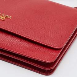 Pre Owned Prada Red Saffiano Leather Flap Crossbody Bag