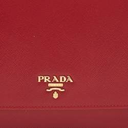 Pre Owned Prada Red Saffiano Leather Flap Crossbody Bag