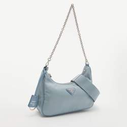 Pre Owned Prada Blue Nylon and Leather Re-Edition 2005 Shoulder Bag