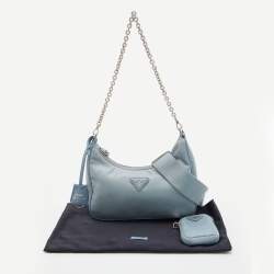 Pre Owned Prada Blue Nylon and Leather Re-Edition 2005 Shoulder Bag