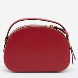 Prada Red Saffiano Lux Leather Odette Top Handle Bag