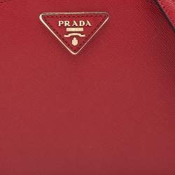 Prada Red Saffiano Lux Leather Odette Top Handle Bag