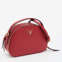 Prada Red Saffiano Lux Leather Odette Top Handle Bag