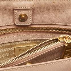 Pre Owned Prada Light Pink Saffiano Lux Leather Small Middle Zip Tote