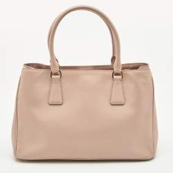 Pre Owned Prada Light Pink Saffiano Lux Leather Small Middle Zip Tote