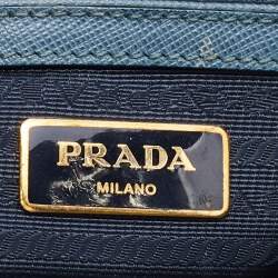 Pre Owned Prada Blue Saffiano Lux Leather Small Double Zip Tote