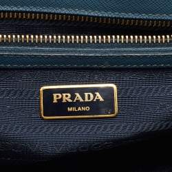 Pre Owned Prada Blue Saffiano Lux Leather Small Double Zip Tote