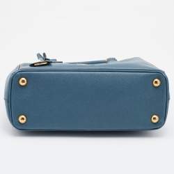 Pre Owned Prada Blue Saffiano Lux Leather Small Double Zip Tote
