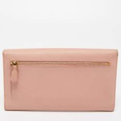 Pre Owned Prada Pink Saffiano Lux Leather Metal Bar Flap Continental Wallet