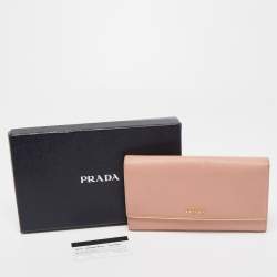 Pre Owned Prada Pink Saffiano Lux Leather Metal Bar Flap Continental Wallet
