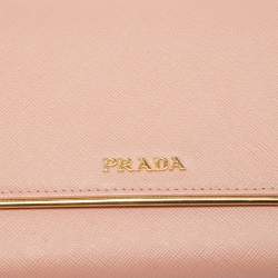 Pre Owned Prada Pink Saffiano Lux Leather Metal Bar Flap Continental Wallet