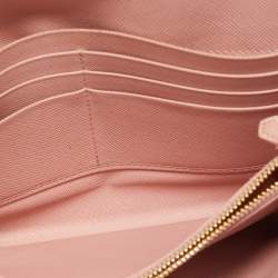 Pre Owned Prada Pink Saffiano Lux Leather Metal Bar Flap Continental Wallet