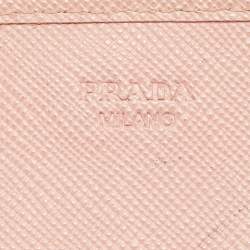 Pre Owned Prada Pink Saffiano Lux Leather Metal Bar Flap Continental Wallet