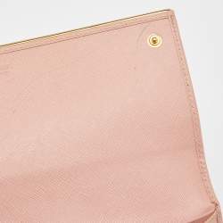 Pre Owned Prada Pink Saffiano Lux Leather Metal Bar Flap Continental Wallet