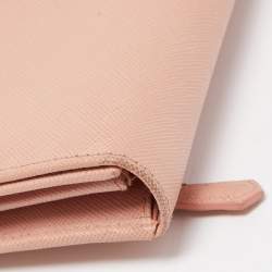 Pre Owned Prada Pink Saffiano Lux Leather Metal Bar Flap Continental Wallet