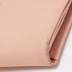 Pre Owned Prada Pink Saffiano Lux Leather Metal Bar Flap Continental Wallet