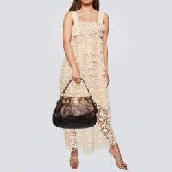 Pre Owned Prada Two Tone Brown Ombre Laminated Leather Hobo