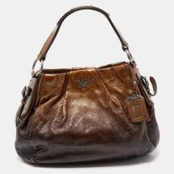 Pre Owned Prada Two Tone Brown Ombre Laminated Leather Hobo