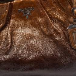 Pre Owned Prada Two Tone Brown Ombre Laminated Leather Hobo