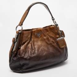 Pre Owned Prada Two Tone Brown Ombre Laminated Leather Hobo