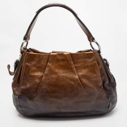Pre Owned Prada Two Tone Brown Ombre Laminated Leather Hobo