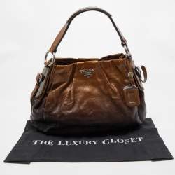 Pre Owned Prada Two Tone Brown Ombre Laminated Leather Hobo