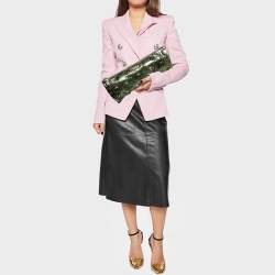 Prada Metallic Green Snake Skin Crystal Embellished Clutch