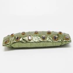 Prada Metallic Green Snake Skin Crystal Embellished Clutch