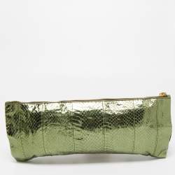 Prada Metallic Green Snake Skin Crystal Embellished Clutch