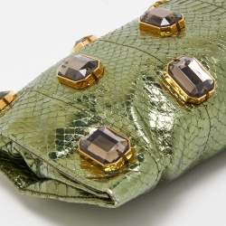 Prada Metallic Green Snake Skin Crystal Embellished Clutch