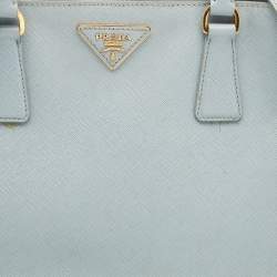 Pre Owned Prada Light Blue Saffiano Leather Middle Zip Tote