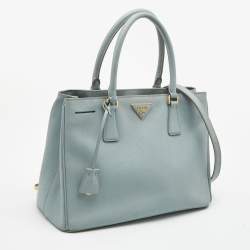 Pre Owned Prada Light Blue Saffiano Leather Middle Zip Tote
