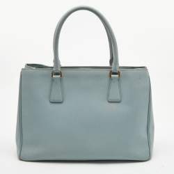 Pre Owned Prada Light Blue Saffiano Leather Middle Zip Tote