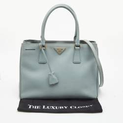 Pre Owned Prada Light Blue Saffiano Leather Middle Zip Tote