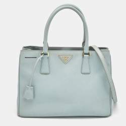 Pre Owned Prada Light Blue Saffiano Leather Middle Zip Tote