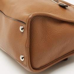 Pre Owned Prada Brown Vitello Daino Leather Front Zip Boston Bag