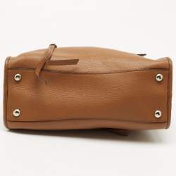 Pre Owned Prada Brown Vitello Daino Leather Front Zip Boston Bag