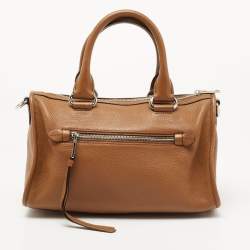 Pre Owned Prada Brown Vitello Daino Leather Front Zip Boston Bag