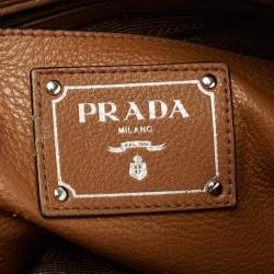 Pre Owned Prada Brown Vitello Daino Leather Front Zip Boston Bag