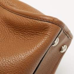 Pre Owned Prada Brown Vitello Daino Leather Front Zip Boston Bag