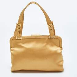 Pre Owned Prada Gold Satin Frame Satchel