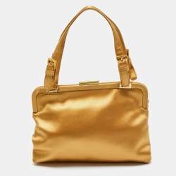 Pre Owned Prada Gold Satin Frame Satchel