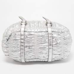 Pre Owned Prada Silver Gaufre Leather Satchel