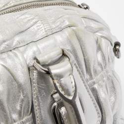 Pre Owned Prada Silver Gaufre Leather Satchel
