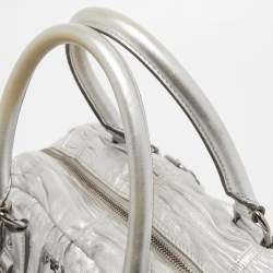 Pre Owned Prada Silver Gaufre Leather Satchel