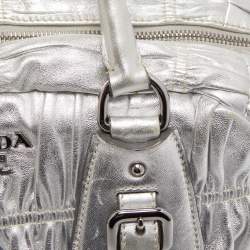 Pre Owned Prada Silver Gaufre Leather Satchel