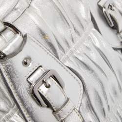 Pre Owned Prada Silver Gaufre Leather Satchel