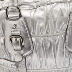 Pre Owned Prada Silver Gaufre Leather Satchel