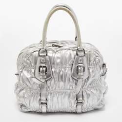 Pre Owned Prada Silver Gaufre Leather Satchel